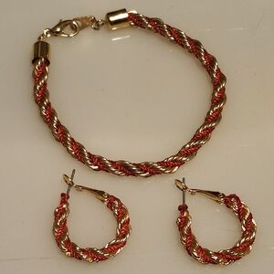 Trifari Gold and Red Twisted Bracelet Set